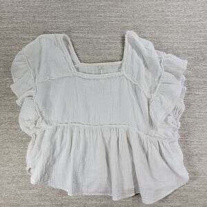 Anthropologie Daily Practice Top White Cotton Crinkled Gauze Peplum Babydoll